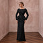 Modest Black Crepe Bateau Neck Long Sleeve Peplum Evening Dress