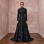 Modest Black Floral Jacquard High Neck A-Line Formal Dress
