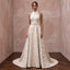 Modest Champagne Floral Jacquard High Neck A-Line Bridal Dress