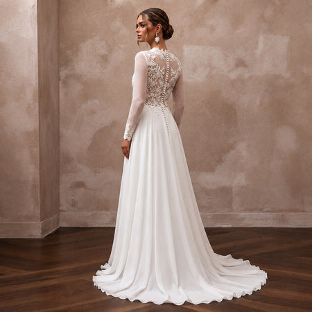Modest Chiffon A - Line Wedding Dress with Long Sleeves - Apparel & Accessories > Clothing > Wedding & Bridal Party Dresses > Wedding Dresses - Mignonette Bridal