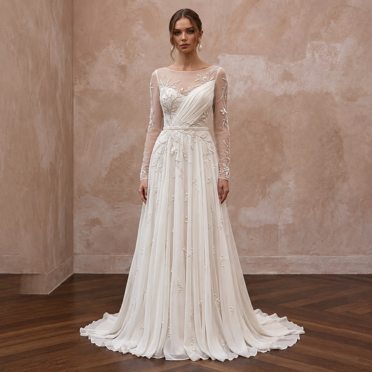 Modest Chiffon Bridal Gown for a Second Marriage - Apparel & Accessories > Clothing > Wedding & Bridal Party Dresses > Wedding Dresses - Mignonette Bridal Main image