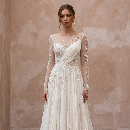 Modest Chiffon Bridal Gown for a Second Marriage