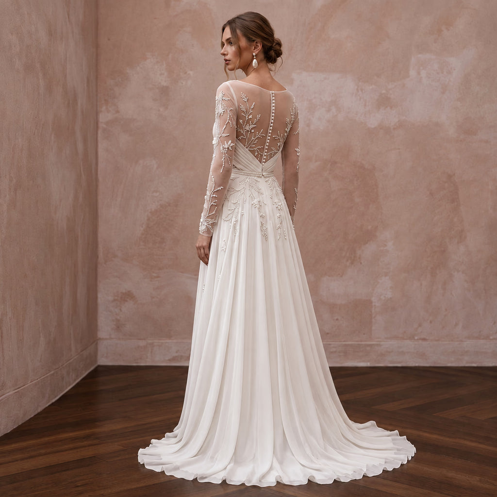 Modest Chiffon Bridal Gown for a Second Marriage
