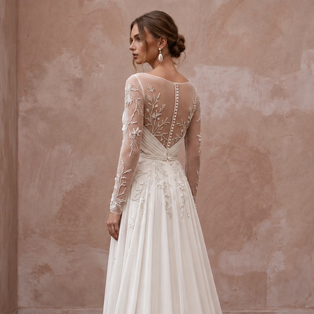 Modest Chiffon Bridal Gown for a Second Marriage