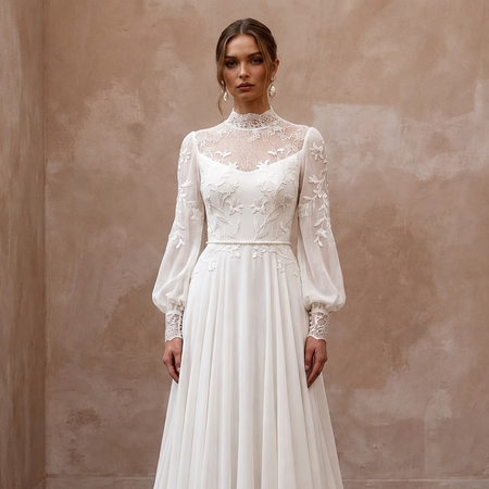 Modest Chiffon Wedding Dress for a Church Ceremony