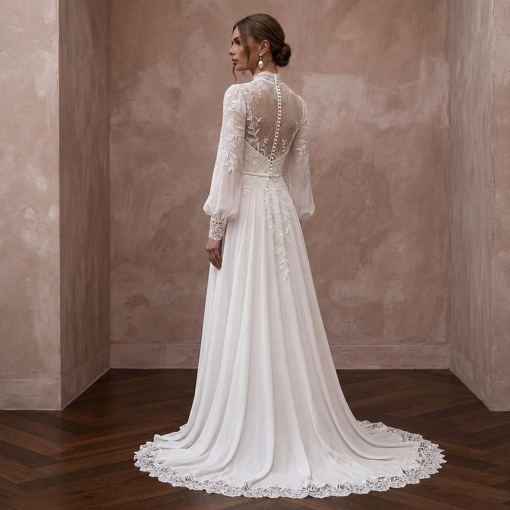 Modest Chiffon Wedding Dress for a Church Ceremony