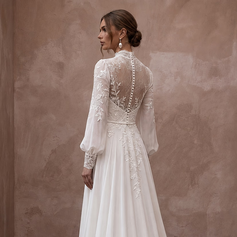 Modest Chiffon Wedding Dress for a Church Ceremony