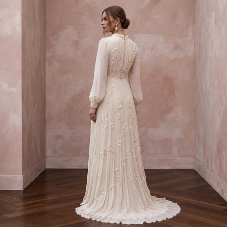 Modest Cream Chiffon Empire Waist Pleated Maternity Bridal Dress - Apparel & Accessories > Clothing > Wedding & Bridal Party Dresses > Wedding Dresses - Mignonette Bridal
