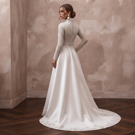 Modest High Neck Wedding Gown for a Winter Ceremony