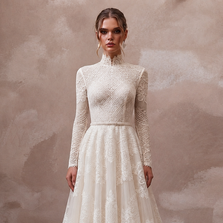 Modest Lace A-Line Wedding Dress with High Neck