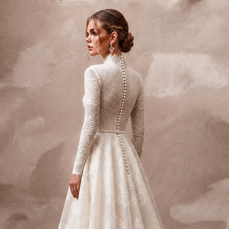 Modest Lace A-Line Wedding Dress with High Neck