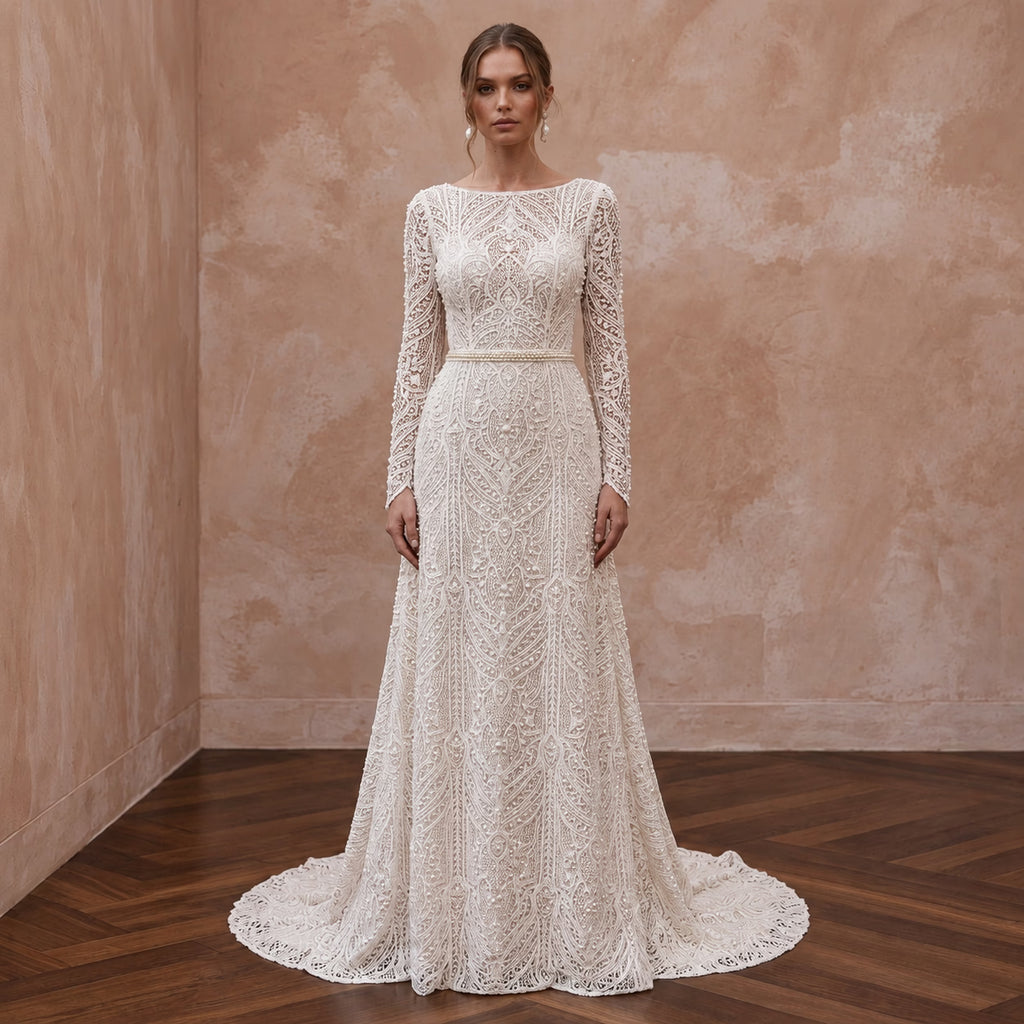 Modest Lace Bridal Dress for a Mature Wedding