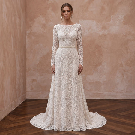 Modest Lace Bridal Dress for a Mature Wedding