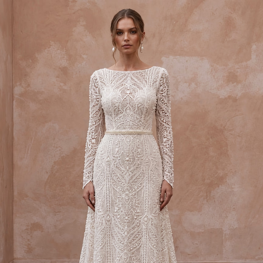 Modest Lace Bridal Dress for a Mature Wedding