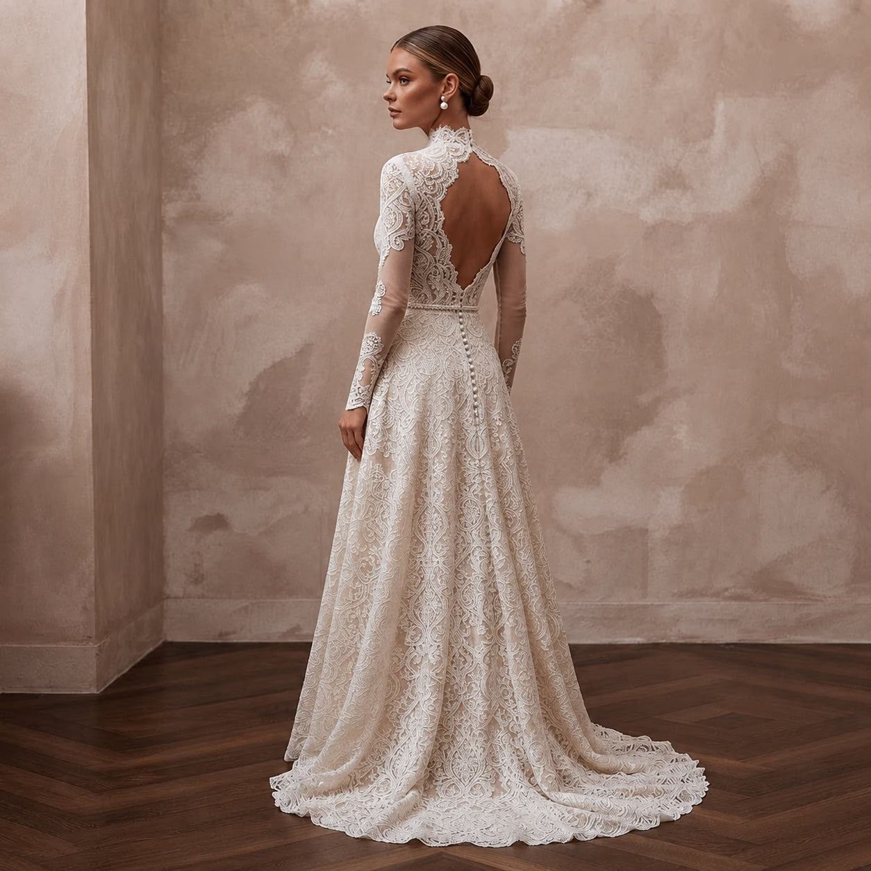 Modest Lace Bridal Gown with Long Sleeves and High Neck Secondary image