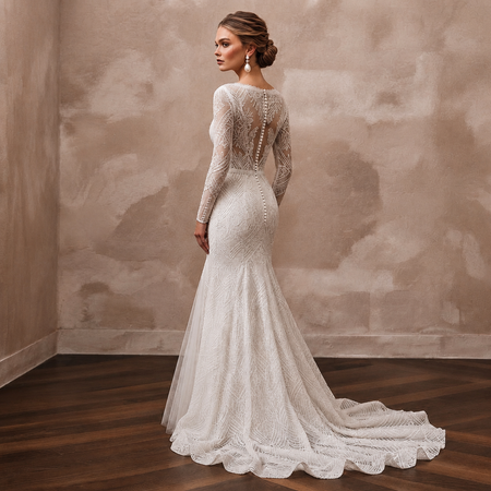 Modest Lace Mermaid Wedding Dress with Long Sleeves