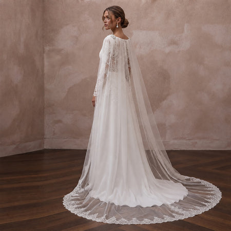 Modest Lace Wedding Dress with Cape and A-Line Silhouette