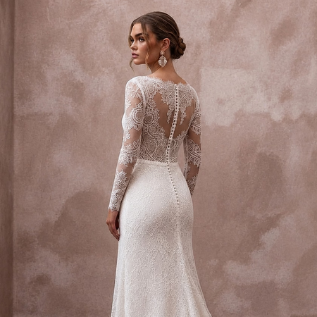 Modest Lace Wedding Dress with Long Sleeves for a Second Wedding