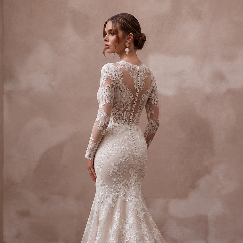 Modest Mermaid Wedding Dress with Long Sleeves and Lace
