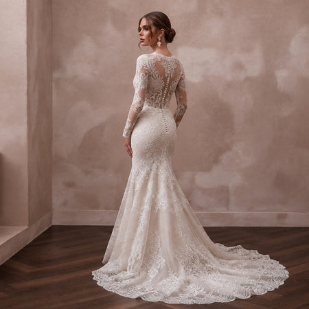 Modest Mermaid Wedding Dress with Long Sleeves and Lace