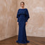 Modest Midnight Blue Crepe Bateau Neck Sheath Dress with Capelet - Apparel & Accessories > Clothing > Wedding & Bridal Party Dresses > Wedding Dresses - Mignonette Bridal