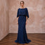 Modest Midnight Blue Crepe Bateau Neck Sheath Dress with Capelet