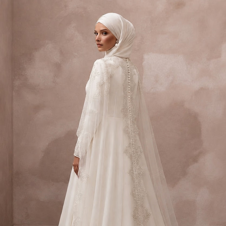Modest Muslim Wedding Gown with Cape and Long Sleeves