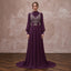 Modest Plum Purple Long Sleeve Chiffon Maxi Dress for Formal Dinner