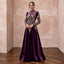 Modest Plum Purple Velvet Long Sleeve A-Line Evening Gown