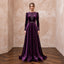 Modest Plum Purple Velvet Long Sleeve A-Line Evening Gown