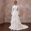 Modest Pure White Chiffon Tiered Skirt Long Sleeve Bridal Dress