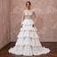 Modest Pure White Chiffon Tiered Skirt Long Sleeve Bridal Gown