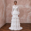 Modest Pure White Chiffon Tiered Skirt Long Sleeve Gown