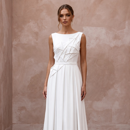 Modest Pure White Georgette Bateau Neck Pleated Ceremony Gown