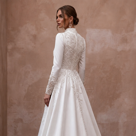 Modest Satin A-Line Wedding Dress with High Neck