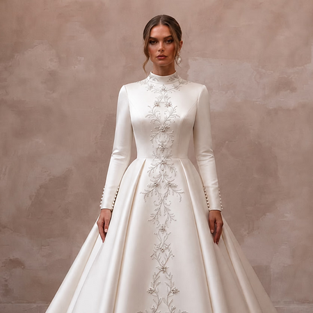 Modest Satin Bridal Gown for a Cathedral Wedding