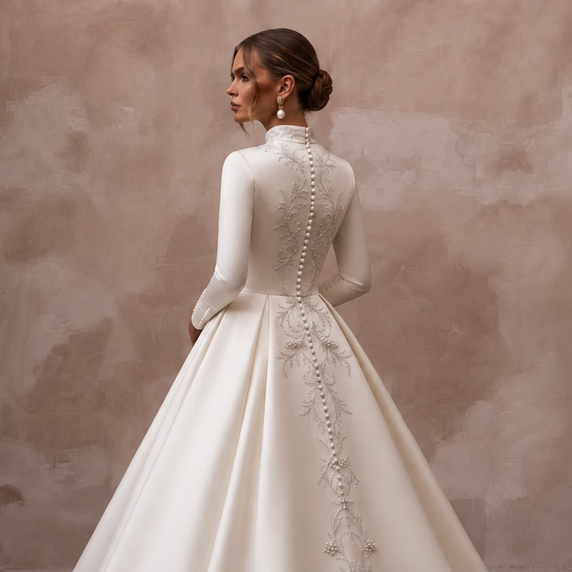 Modest Satin Bridal Gown for a Cathedral Wedding