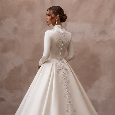 Modest Satin Bridal Gown for a Cathedral Wedding