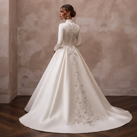 Modest Satin Bridal Gown for a Cathedral Wedding