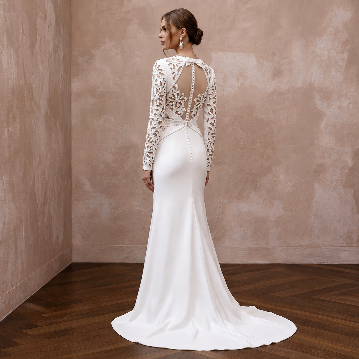 Modest Satin Wedding Dress with Long Sleeves and Sheath Silhouette Secondary image