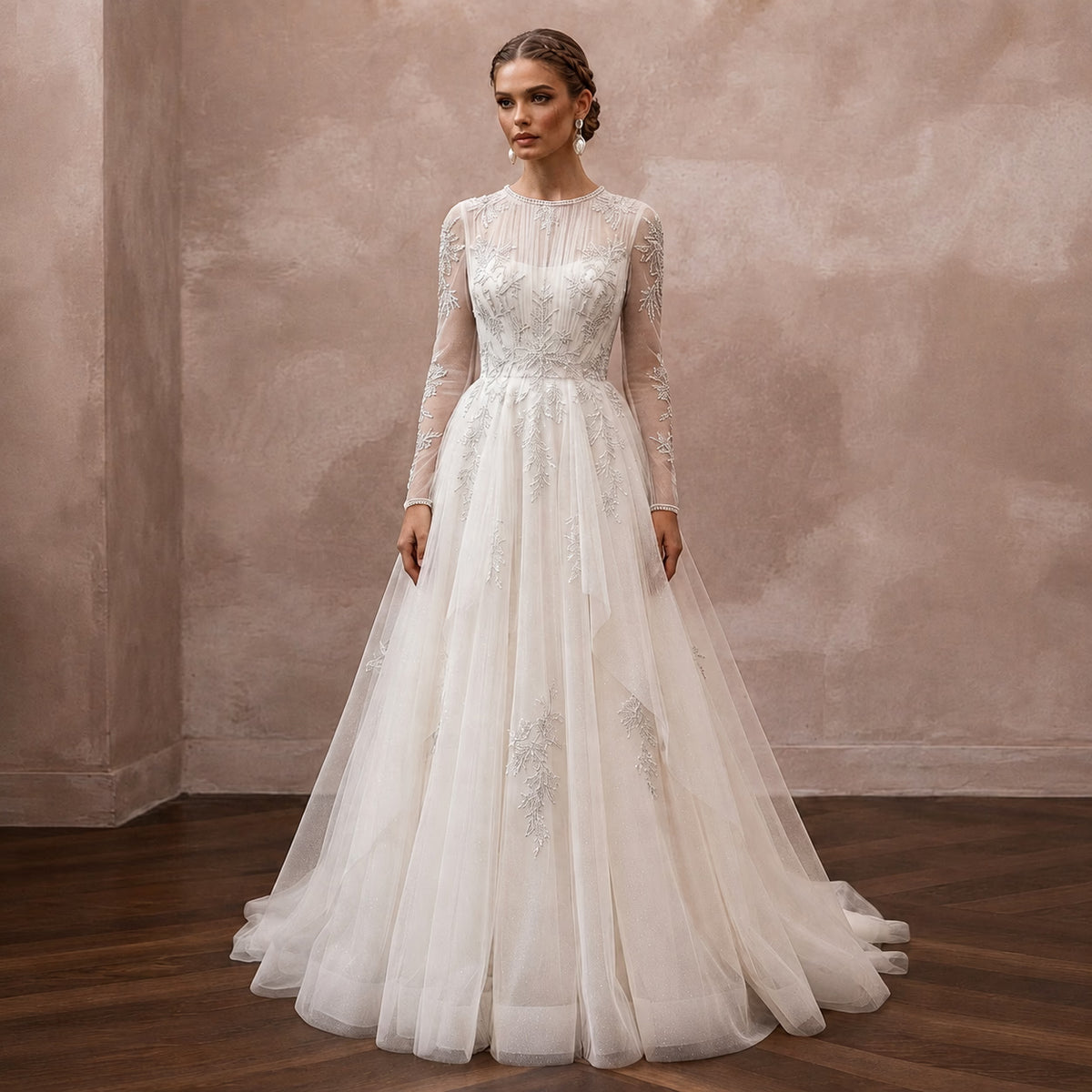 Modest Tulle Wedding Dress for a Winter Ceremony - Apparel & Accessories > Clothing > Wedding & Bridal Party Dresses > Wedding Dresses - Mignonette Bridal Main image