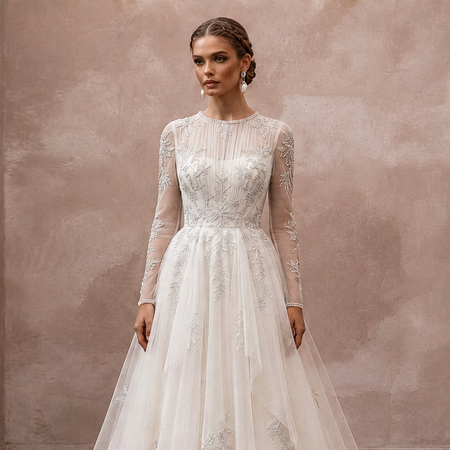 Modest Tulle Wedding Dress for a Winter Ceremony
