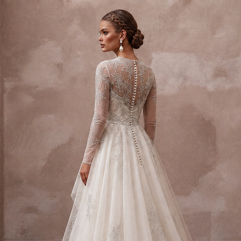 Modest Tulle Wedding Dress for a Winter Ceremony