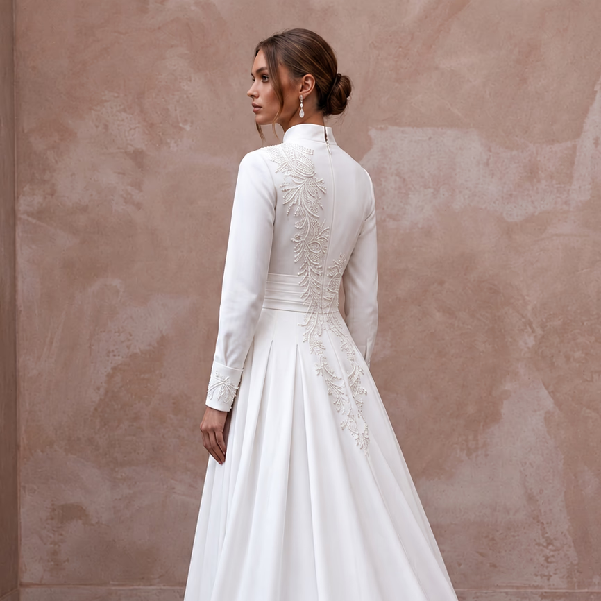 Monastic White Cotton Poplin Shirt Bridal Dress for Picnic Reception