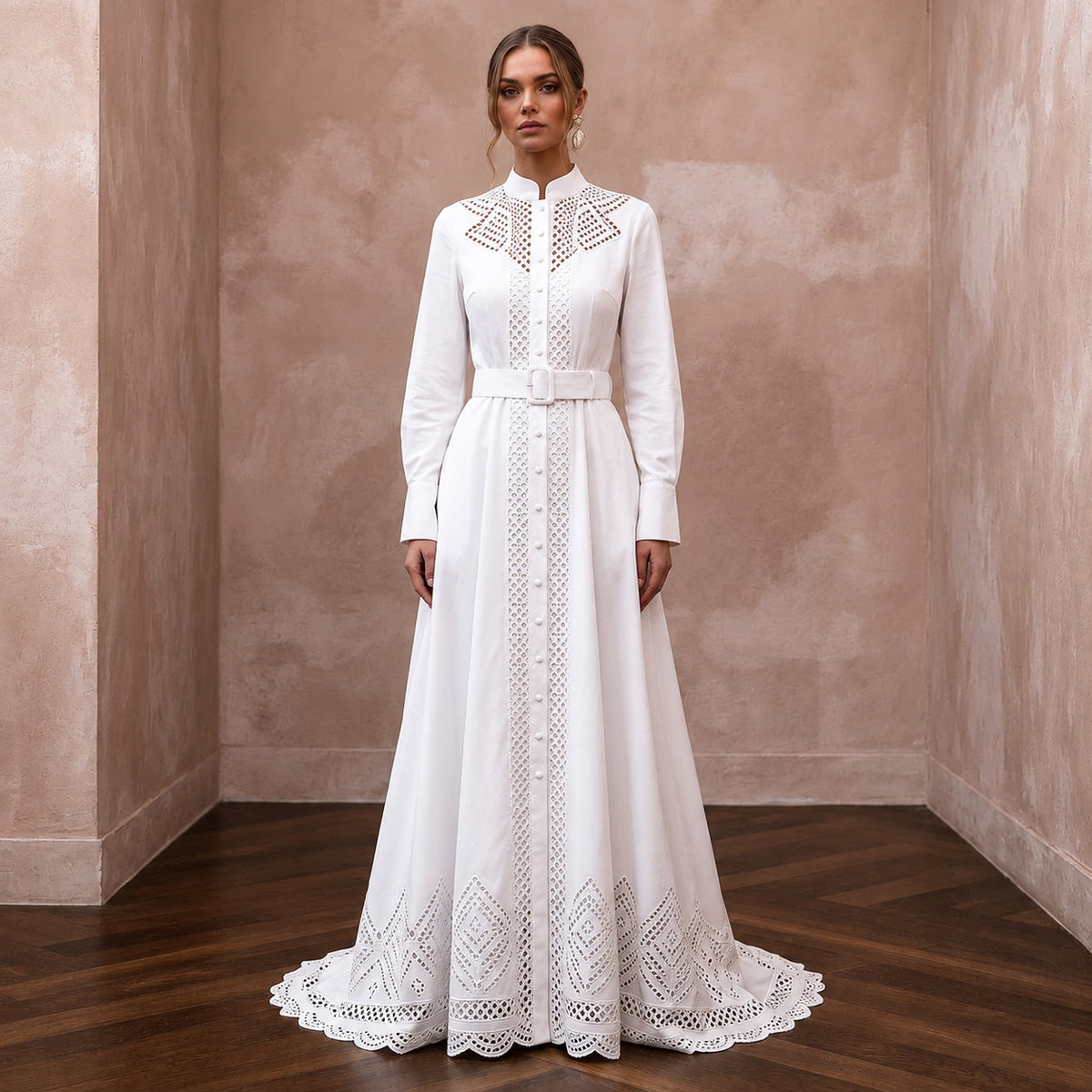 Monastic White Cotton Poplin Shirt Dress for Picnic Reception - Apparel & Accessories > Clothing > Wedding & Bridal Party Dresses > Wedding Dresses - Mignonette Bridal