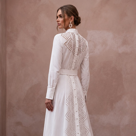 Monastic White Cotton Poplin Shirt Dress for Picnic Reception - Apparel & Accessories > Clothing > Wedding & Bridal Party Dresses > Wedding Dresses - Mignonette Bridal