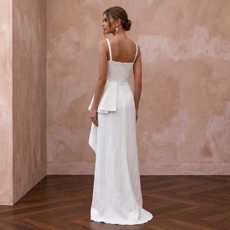 Monochrome White Linen Shift Bridal Dress for Rehearsal Brunch