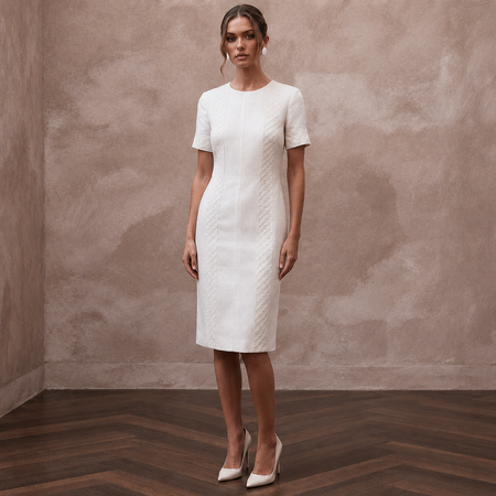 Monochrome White Linen Shift Dress for Rehearsal Brunch