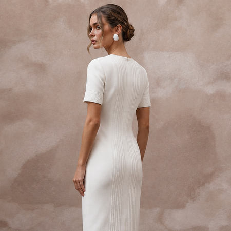 Monochrome White Linen Shift Dress for Rehearsal Brunch