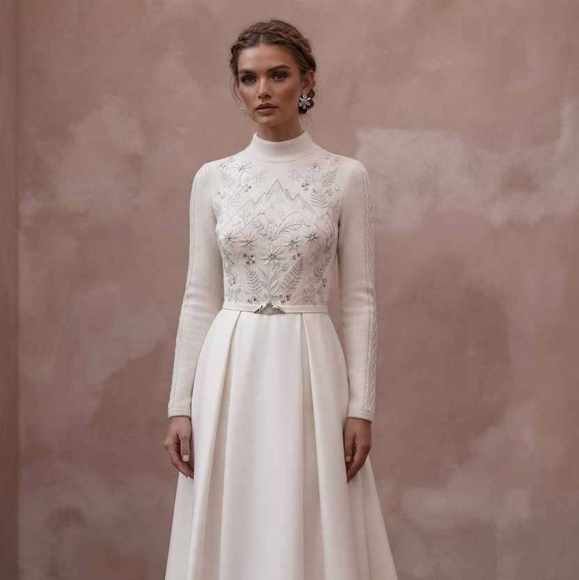 Mountain Wedding Dresses with Cozy Long Sleeves